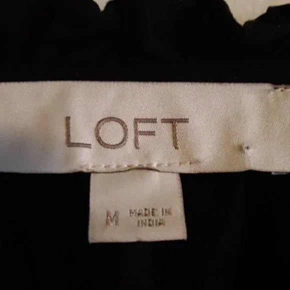 Loft White Embroidered Floral Split Neck Black Dress(as is -no belt) - Picture 3 of 14